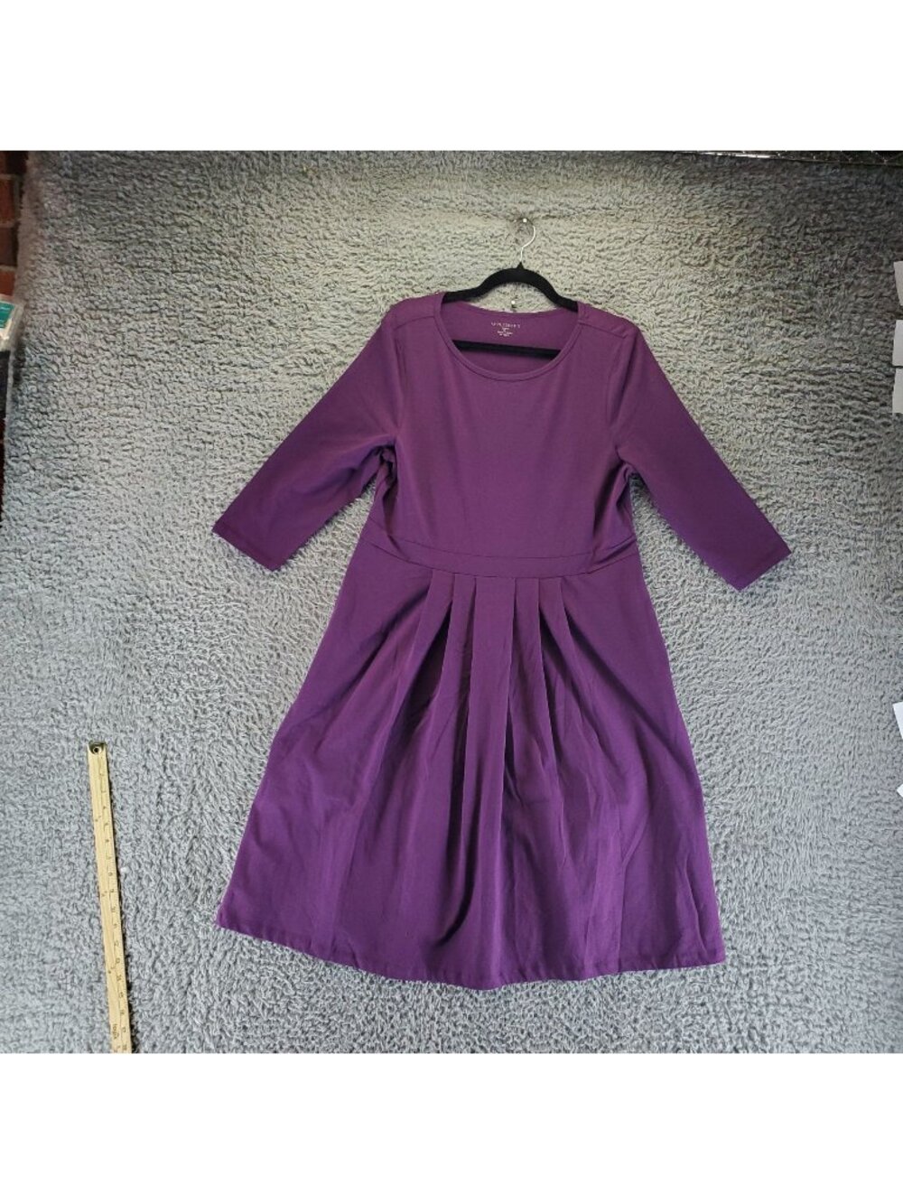 Appleseeds Dress Womens Large Purple Petite 3/4 Sleeve Knee Length